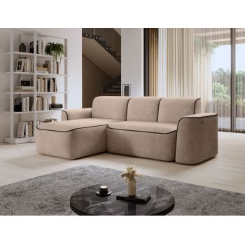 Coltar stanga 4 locuri ELTAP, Ume, 287x190x88 cm, lemn/poliester, bej inchis/negru