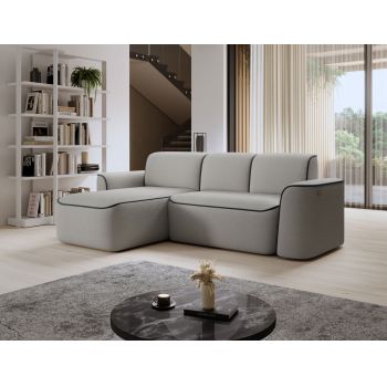 Coltar stanga 4 locuri ELTAP, Ume, 287x190x88 cm, lemn/poliester, gri/gri inchis