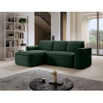 Coltar stanga 4 locuri ELTAP, Ume, 287x190x88 cm, lemn/poliester, verde inchis/negru