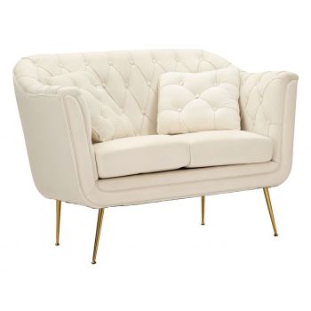 Canapea 2 locuri cu perne decorative Budapest, Mauro Ferretti, 130x83x91 cm, fier/poliester, crem
