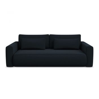 Canapea albastru-închis extensibilă/cu spațiu de depozitare cu tapițerie din catifea 238 cm Kapua – Makamii