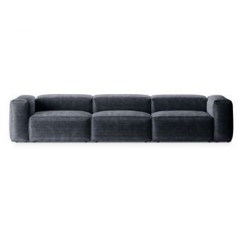 Canapea albastru prăfuit cu tapițerie din catifea reiată 364 cm Bergano – Cosmopolitan Design