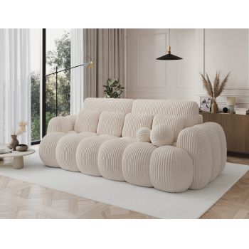Canapea extensibila 3 locuri ELTAP, Cotonn, 256x119x105 cm, lemn/poliester, alb murdar