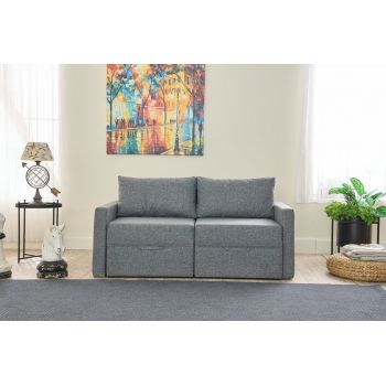 Canapea extensibilă cu 2 locuri, Balcab Home, 825BLC5412, Cadru: 100% LEMN DE BRAD, Gri