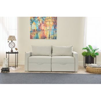 Canapea extensibilă cu 2 locuri, Balcab Home, 825BLC5413, Cadru: 100% LEMN DE BRAD, Crem