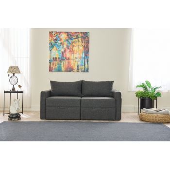 Canapea extensibilă cu 2 locuri, Balcab Home, 825BLC5414, Cadru: 100% LEMN DE BRAD, Antracit