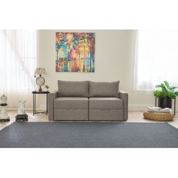 Canapea extensibilă cu 2 locuri, Balcab Home, 825BLC5415, Cadru: 100% LEMN DE BRAD, Maro