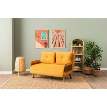 Canapea extensibilă cu 2 locuri, Futon, 859FTN2728, Metal , Galben mustar