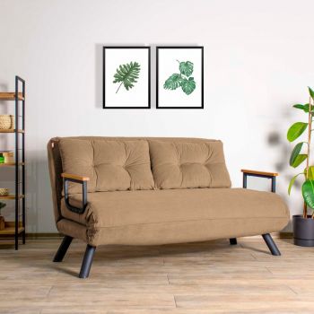 Canapea extensibilă cu 2 locuri, Futon, 859FTN2870, Metal , Maro deschis