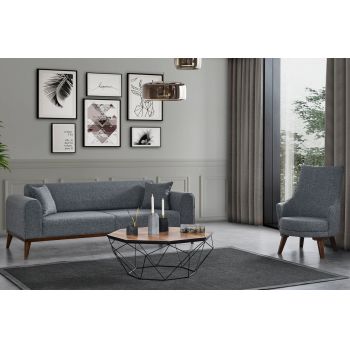 Canapea extensibila cu 3 locuri, Artie, 560ARE2907, Lemn de fag / PAL, Gri deschis