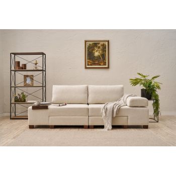 Canapea extensibila cu 3 locuri, Balcab Home, 825BLC4309, Lemn, Crem