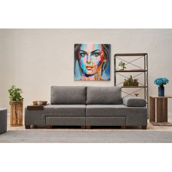 Canapea extensibila cu 3 locuri, Balcab Home, 825BLC4310, Lemn, Gri
