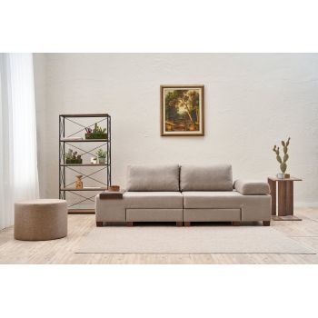 Canapea extensibila cu 3 locuri, Balcab Home, 825BLC4312, Lemn, Crem