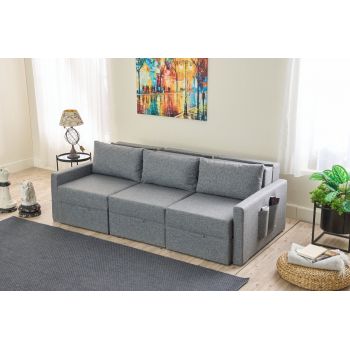Canapea extensibila cu 3 locuri, Balcab Home, 825BLC4323, Cadru: 100% LEMN DE BRAD, Gri