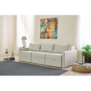 Canapea extensibila cu 3 locuri, Balcab Home, 825BLC4324, Cadru: 100% LEMN DE BRAD, Crem