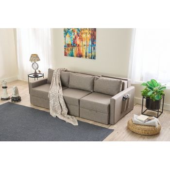 Canapea extensibila cu 3 locuri, Balcab Home, 825BLC4326, Cadru: 100% LEMN DE BRAD, Maro