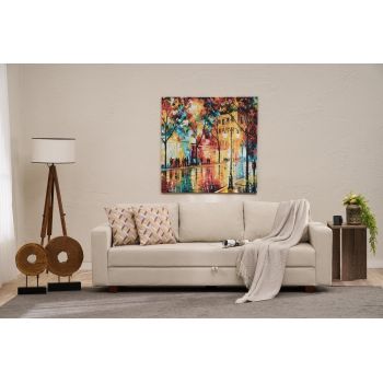 Canapea extensibila cu 3 locuri, Balcab Home, 825BLC5249, Cadru: LEMN/MDF/PLA, Crem