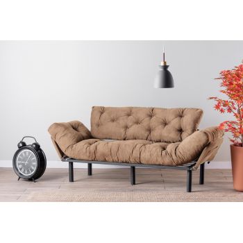 Canapea extensibila cu 3 locuri, Futon, 859FTN2868, Metal, Maro deschis