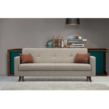 Canapea extensibila cu 3 locuri, Misty, 730MST1206, Cadru: METAL/LEMN, Bej
