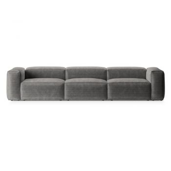 Canapea gri deschis cu tapițerie din catifea reiată 364 cm Bergano – Cosmopolitan Design