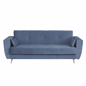 Canapea SIENA I extensibila, 3 locuri, cu arcuri si lada depozitare, albastru deschis, 225x85x95 cm