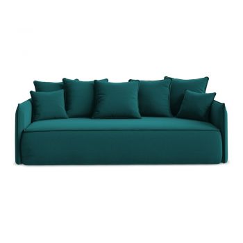 Canapea turcoaz extensibilă/cu spațiu de depozitare cu tapițerie din catifea 225 cm Hula – Makamii
