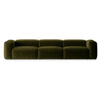 Canapea verde cu tapițerie din catifea reiată 364 cm Bergano – Cosmopolitan Design