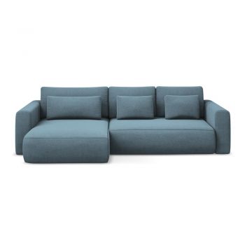 Colțar albastru deschis extensibil/cu spațiu de depozitare (cu colț pe partea stângă/cu șezlong) Kapua – Makamii