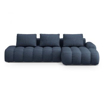 Colțar albastru închis extensibil/cu spațiu de depozitare (cu colț pe partea dreaptă/cu șezlong) Linz – Cosmopolitan Design