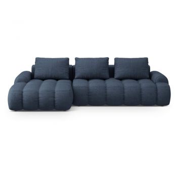 Colțar albastru închis extensibil/cu spațiu de depozitare (cu colț pe partea stângă/cu șezlong) Linz – Cosmopolitan Design