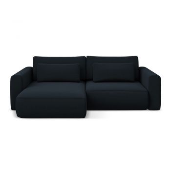 Colțar albastru închis extensibil/cu spațiu de depozitare cu tapițerie din catifea (cu colț pe partea stângă/cu șezlong) Kapua – Makamii