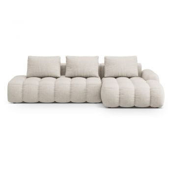 Colțar bej extensibil/cu spațiu de depozitare (cu colț pe partea dreaptă/cu șezlong) Linz – Cosmopolitan Design
