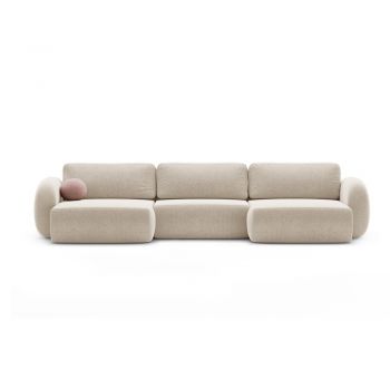 Colțar bej extensibil/cu spațiu de depozitare cu tapițerie din chenille (în formă de 