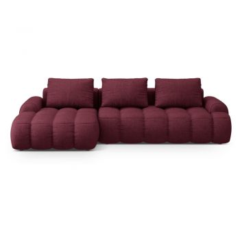 Colțar burgundy extensibil/cu spațiu de depozitare (cu colț pe partea stângă/cu șezlong) Linz – Cosmopolitan Design