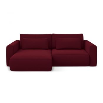 Colțar burgundy extensibil/cu spațiu de depozitare cu tapițerie din catifea (cu colț pe partea stângă/cu șezlong) Kapua – Makamii