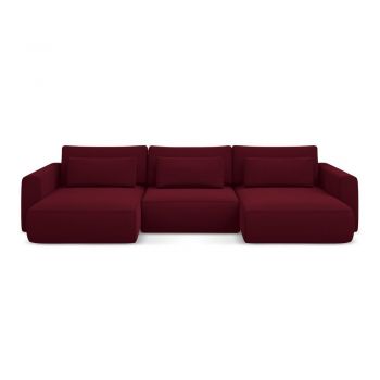 Colțar burgundy extensibil/cu spațiu de depozitare cu tapițerie din catifea (în formă de 