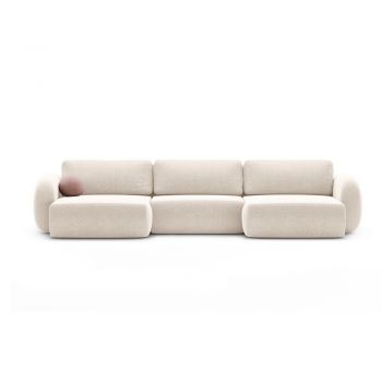 Colțar crem extensibil/cu spațiu de depozitare cu tapițerie din chenille (în formă de 