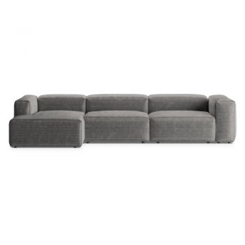 Colțar gri deschis cu tapițerie din catifea reiată (cu colț pe partea stângă/cu șezlong) Bergano – Cosmopolitan Design