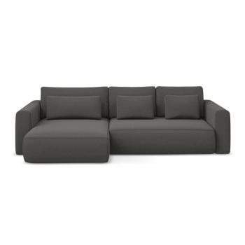 Colțar gri închis extensibil/cu spațiu de depozitare cu tapițerie din catifea (cu colț pe partea stângă/cu șezlong) Kapua – Makamii