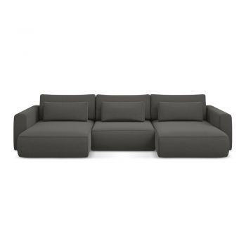 Colțar gri închis extensibil/cu spațiu de depozitare cu tapițerie din catifea (în formă de 