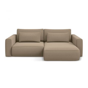 Colțar maro deschis extensibil/cu spațiu de depozitare cu tapițerie din catifea (cu colț pe partea dreaptă/cu șezlong) Kapua – Makamii
