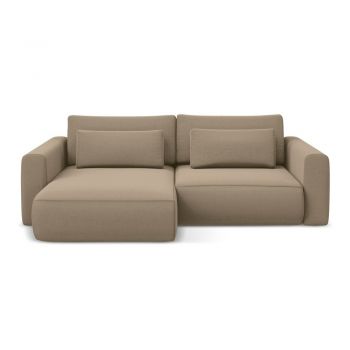 Colțar maro deschis extensibil/cu spațiu de depozitare cu tapițerie din catifea (cu colț pe partea stângă/cu șezlong) Kapua – Makamii