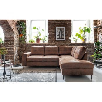 Colțar maro extensibil cu tapițerie din imitație de piele (cu colț pe partea dreaptă) Lofty Lilly – Miuform
