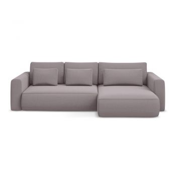 Colțar mov lavandă extensibil/cu spațiu de depozitare cu tapițerie din catifea (cu colț pe partea dreaptă/cu șezlong) Kapua – Makamii