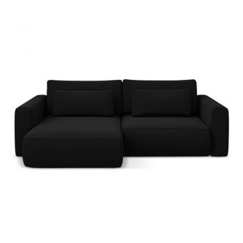 Colțar negru extensibil/cu spațiu de depozitare cu tapițerie din catifea (cu colț pe partea stângă/cu șezlong) Kapua – Makamii