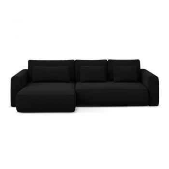 Colțar negru extensibil/cu spațiu de depozitare cu tapițerie din catifea (cu colț pe partea stângă/cu șezlong) Kapua – Makamii