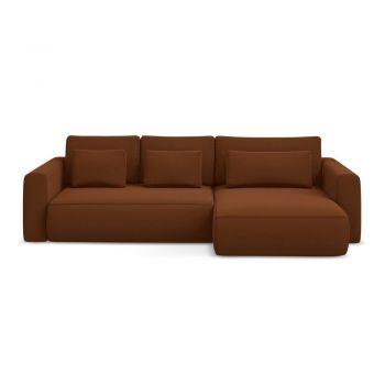 Colțar teracotă extensibil/cu spațiu de depozitare cu tapițerie din catifea (cu colț pe partea dreaptă/cu șezlong) Kapua – Makamii