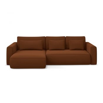 Colțar teracotă extensibil/cu spațiu de depozitare cu tapițerie din catifea (cu colț pe partea stângă/cu șezlong) Kapua – Makamii