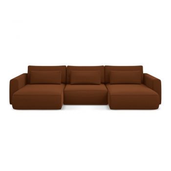 Colțar teracotă extensibil/cu spațiu de depozitare cu tapițerie din catifea (în formă de 