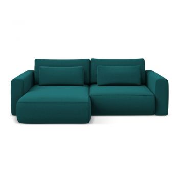 Colțar turcoaz extensibil/cu spațiu de depozitare cu tapițerie din catifea (cu colț pe partea stângă/cu șezlong) Kapua – Makamii
